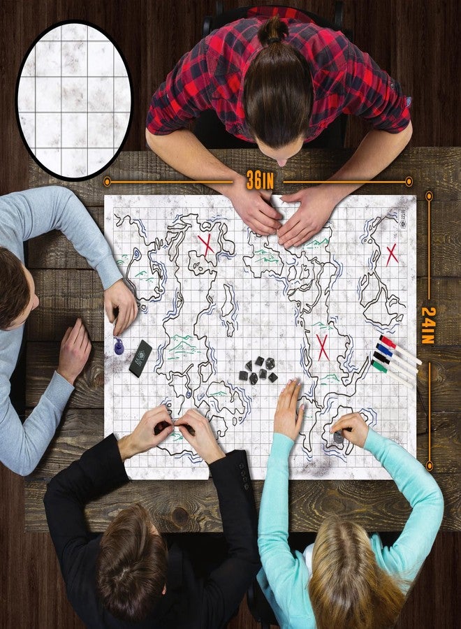 Melee Mats مجموعة خرائط بداية لعبة Dungeons and Dragons (D&D) - 24 بوصة × 36 بوصة، 3 قطع، وجهان، قابلة للمسح الجاف والرطب - مجموعة ألعاب لوحية مع ملحقات - Image 5